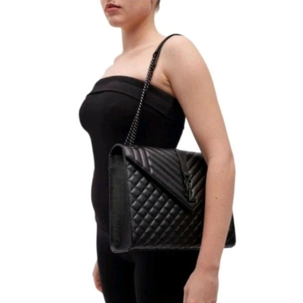 NWT! MSRP $3,350 YSL SAINT LAURENT Large TriQuilted Matelasse Grain de Poudre